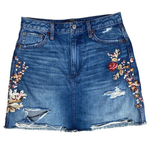 Abercrombie & Fitch Floral Denim Mini Skirt US 28 Jean Skirt Boho Preppy Cottage - Picture 1 of 8